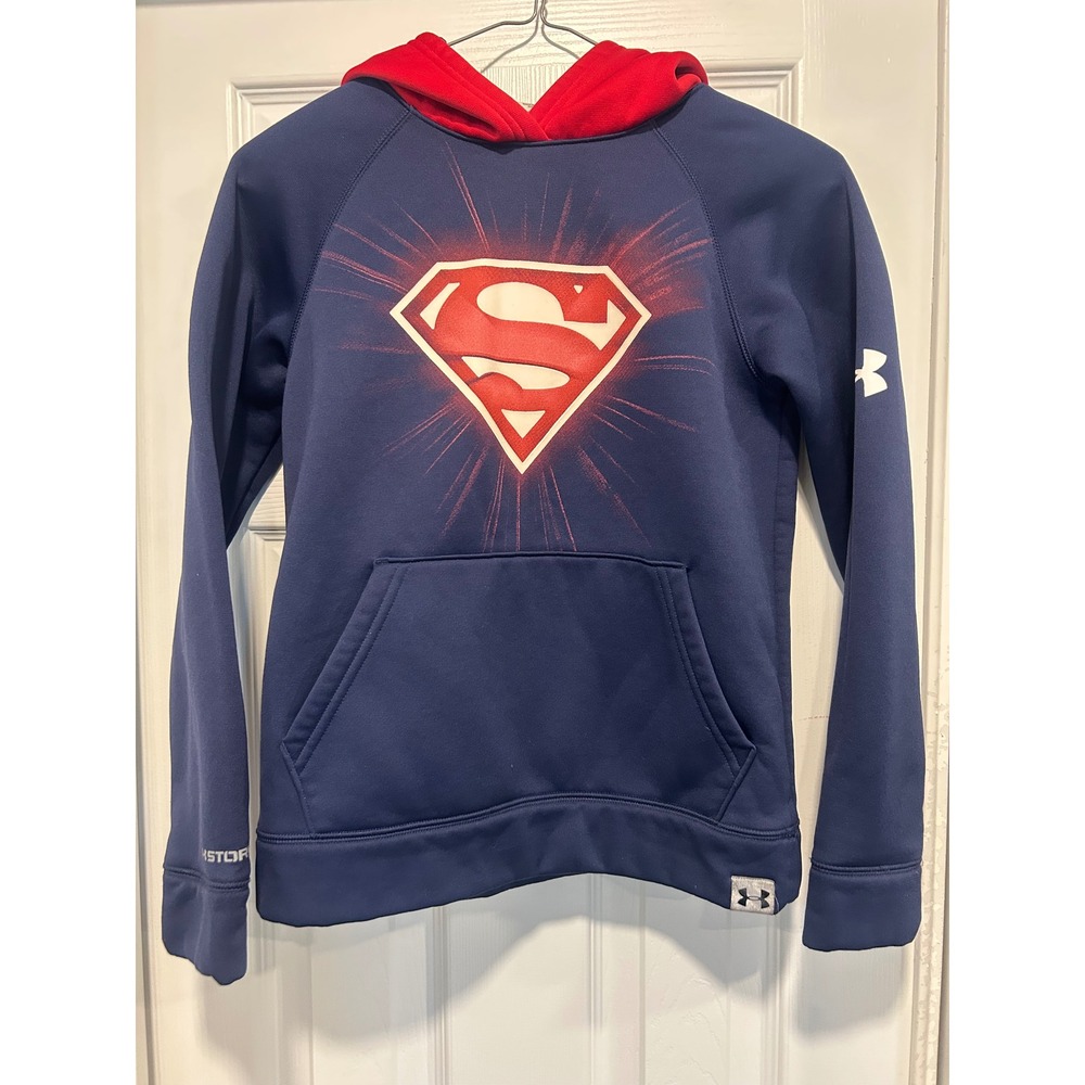 Under Armour Superman Hoodie Kids Youth Small Navy Blue Storm Alter Ego Pullover